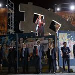 Corey Stoll (above) and the company in The Public Theater’s Free Shakespeare in the Park production of Julius Caesar<br>